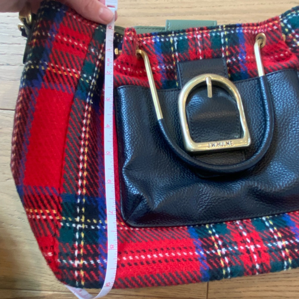 J.W. HULME CO. Red Plaid Crossbody Bag with Black Leather and brass handles - Picture 11 of 12